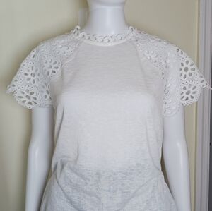 Women's White Eyelet Flutter Sleeve Tee - Unbranded